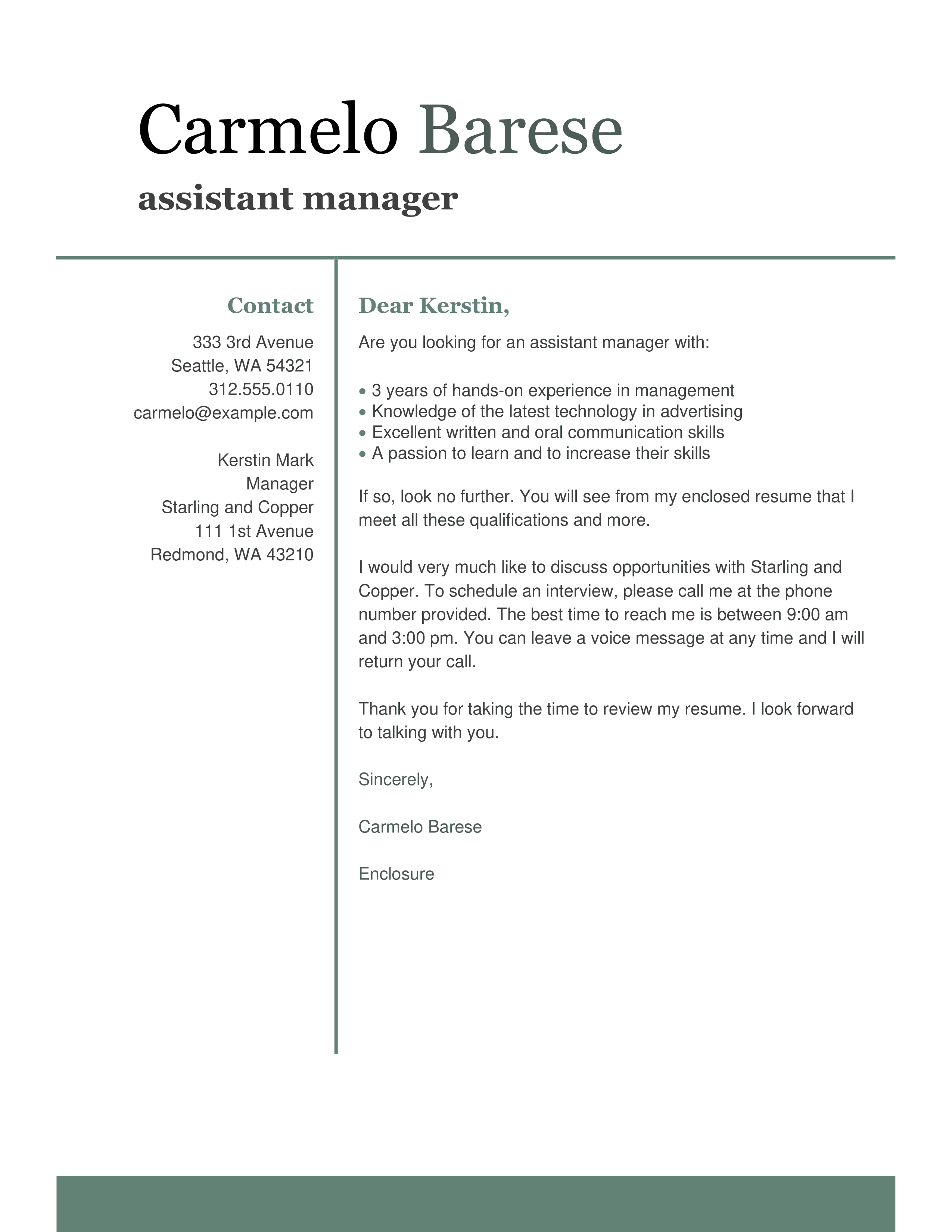 Cover Letter Template 1