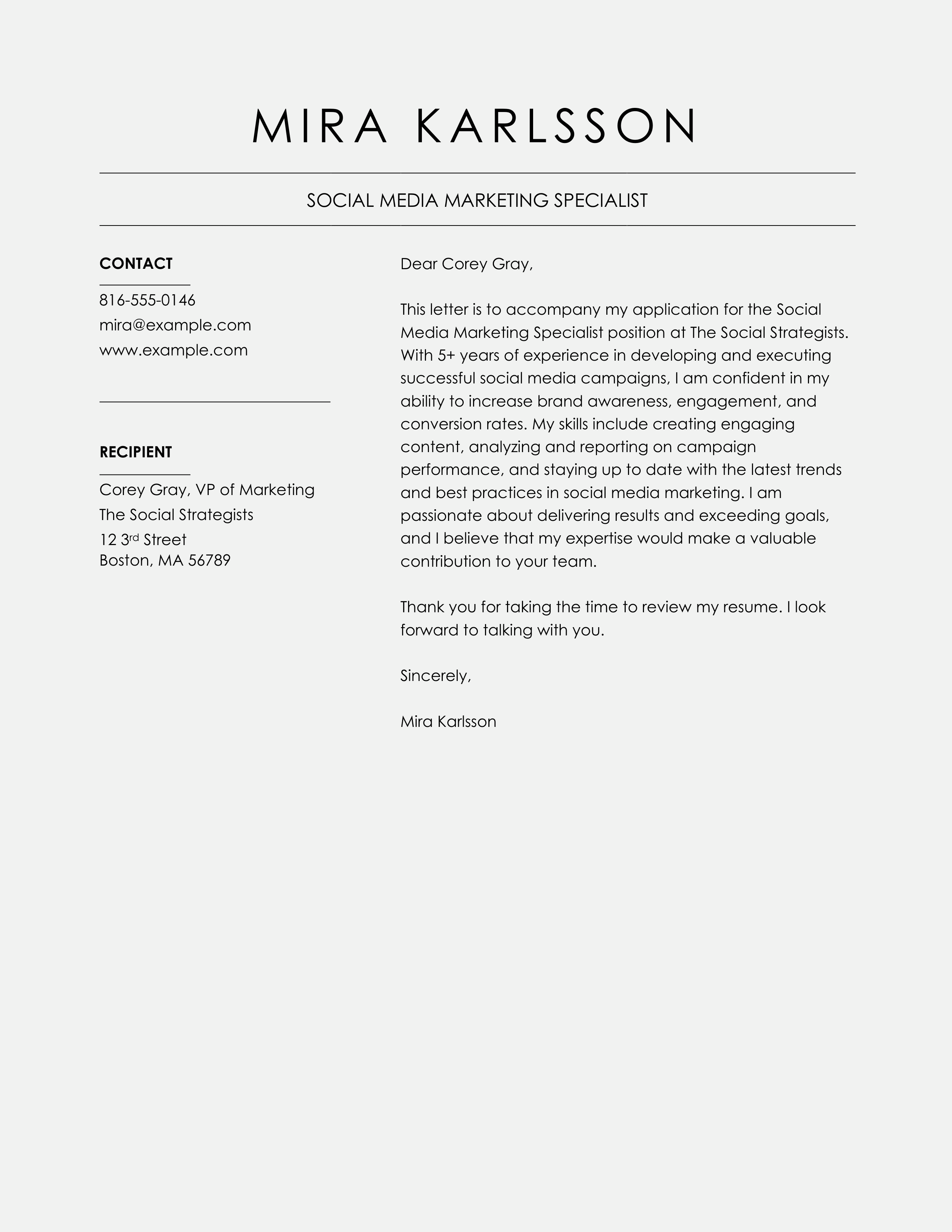 Cover Letter Template 5
