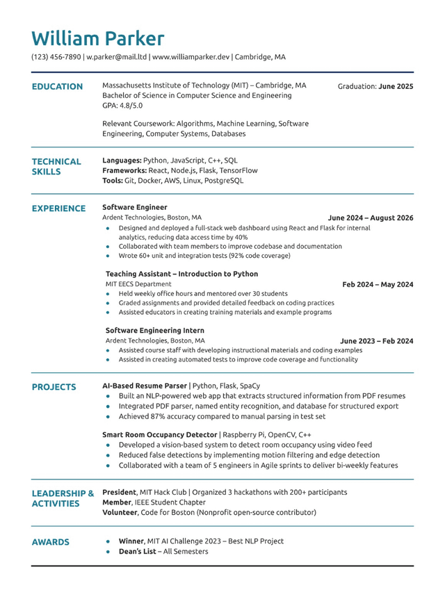 Academic Structured Format Resume Template