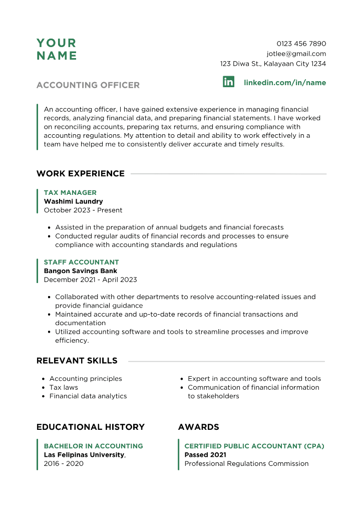 Simple Green Professional Resume